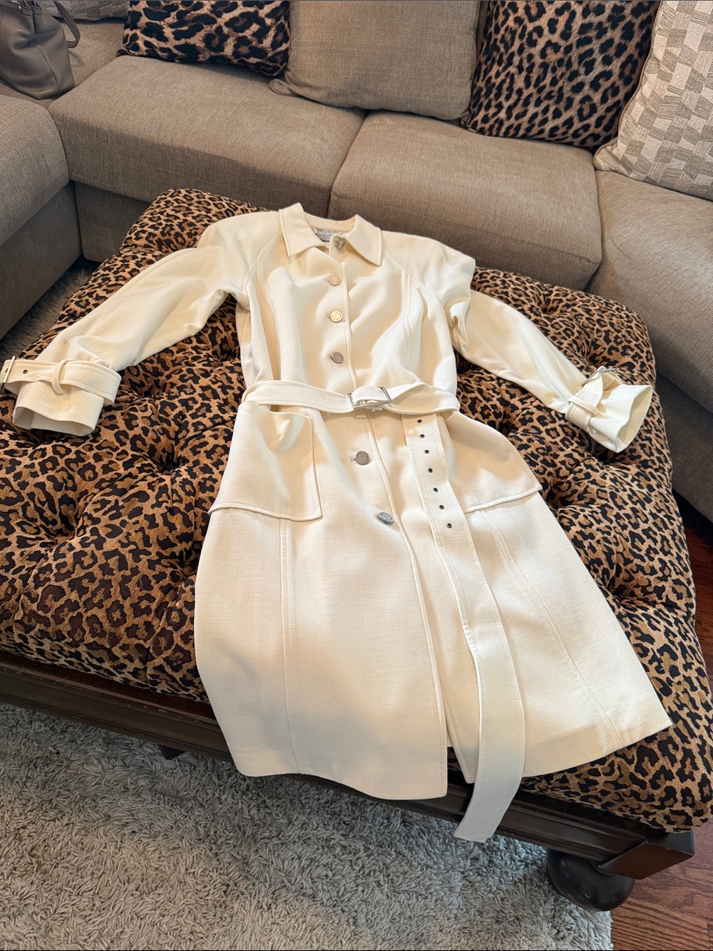 Worth Cream Long-Sleeve Belted Trench Dress